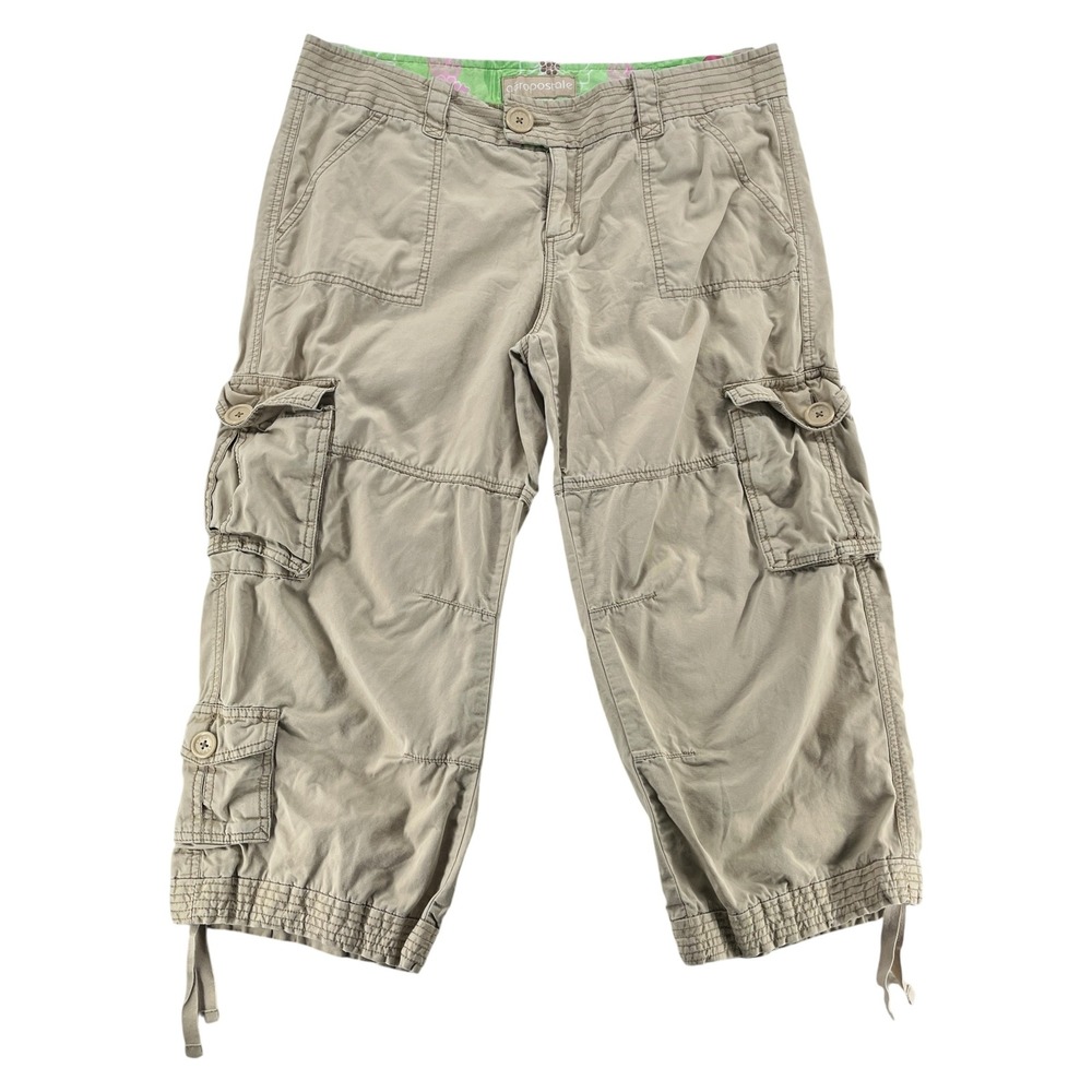 Aeropostale Womens Tan Khaki Cargo Capri Pants Size 13/14 Low Rise Y2K Gorpcore